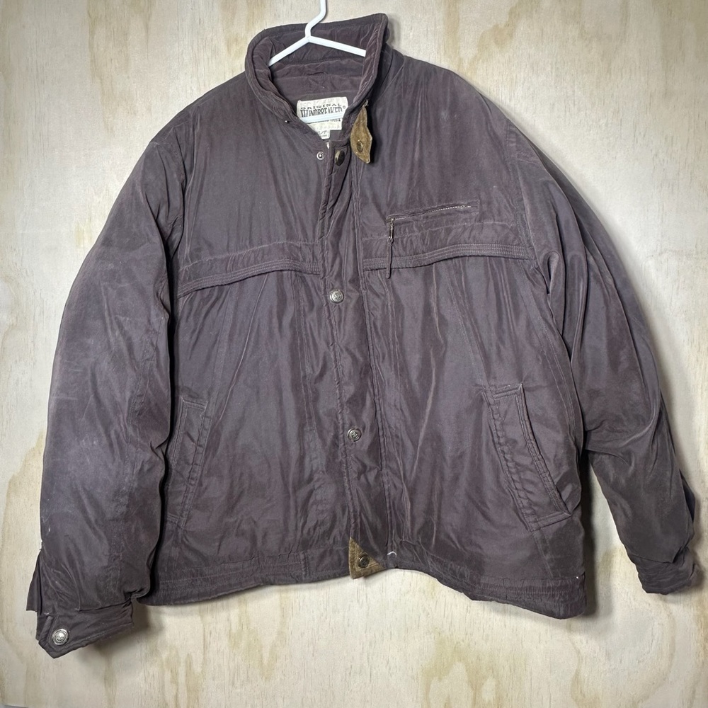 Original Windbreaker Brown Puffer Jacket with High Collar and‎ Insulated Design